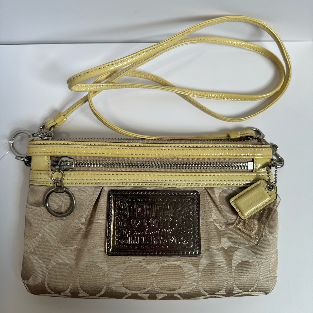Coach Poppy Y2K Yellow Leather and Khaki Jacquard Signature Mini Crossbody - EUC - Picture 3 of 17